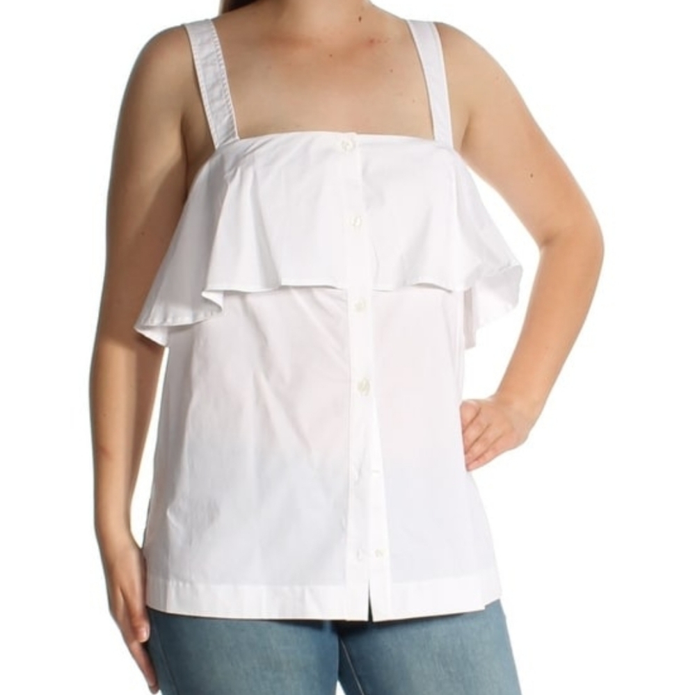 NEW Michael Kors white Ruffle button down Top - Picture 2 of 5